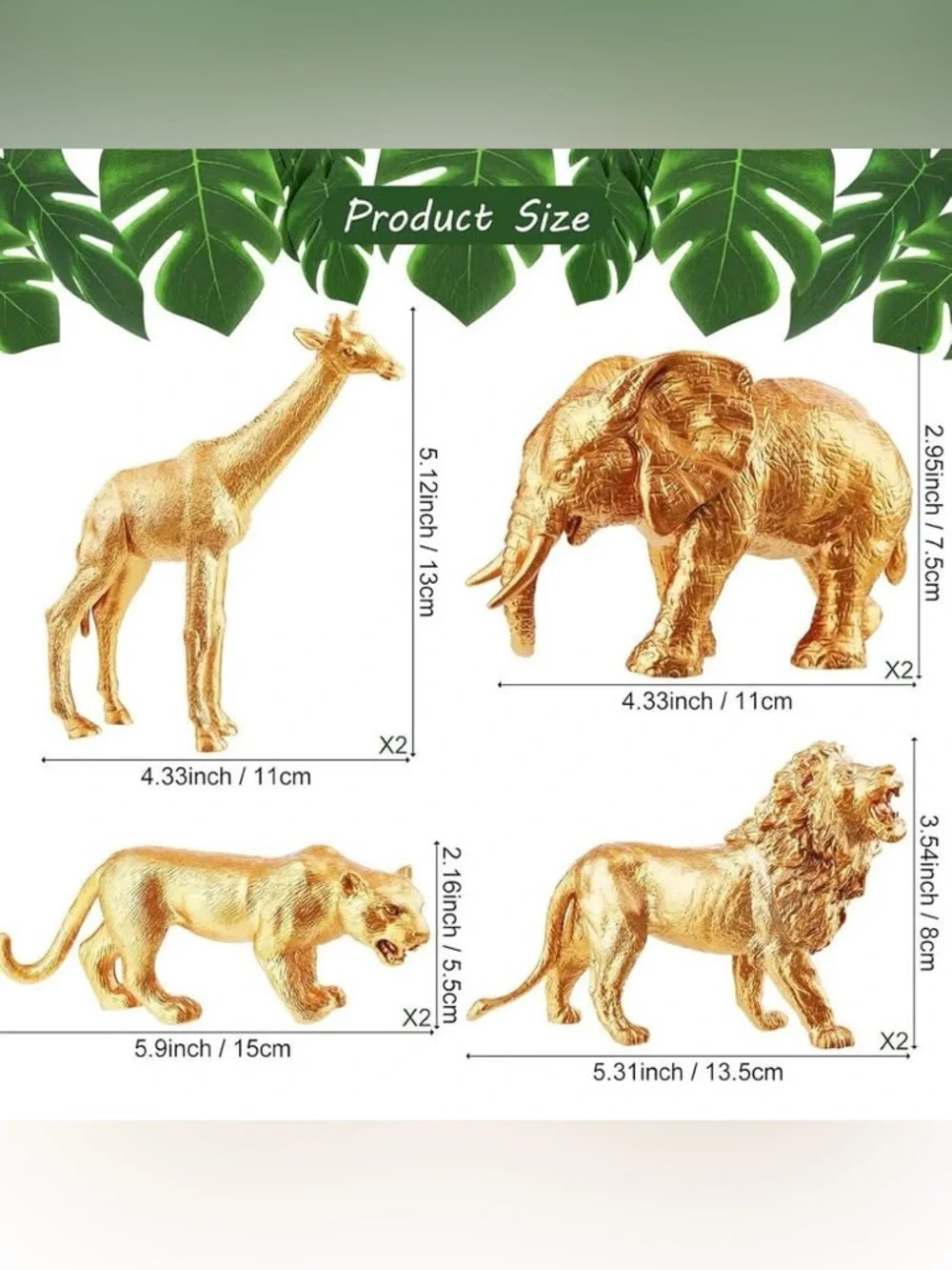 26 pc Gold Animals Safari Figures & Faux Tropical Palm Leaves Cake Topper